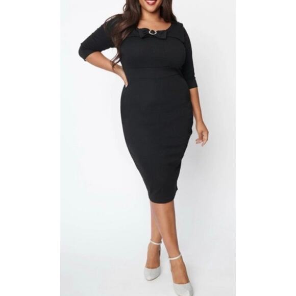 Unique Vintage Black Pin Up Wiggle Dress 1X 16 NWOT - Picture 2 of 3